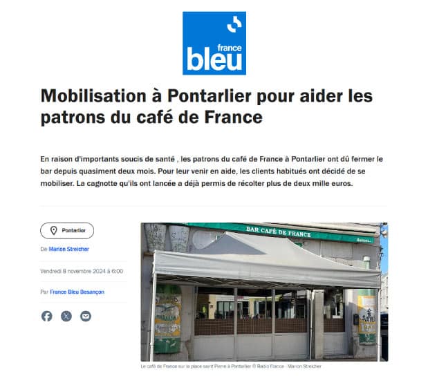 Mobilisation à Pontarlier pour aider les patrons du café de France